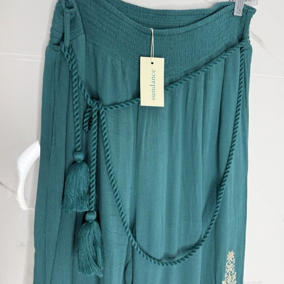 NWT Sundance "Spice Route" Embroidered Wide Leg Viscose Pants Sz M Teal $118 - Picture 5 of 15